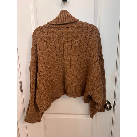 MANGO Oversized Cable Knit Turtleneck Sweater L Fisherman Cabincore Boho chic - Picture 3 of 8